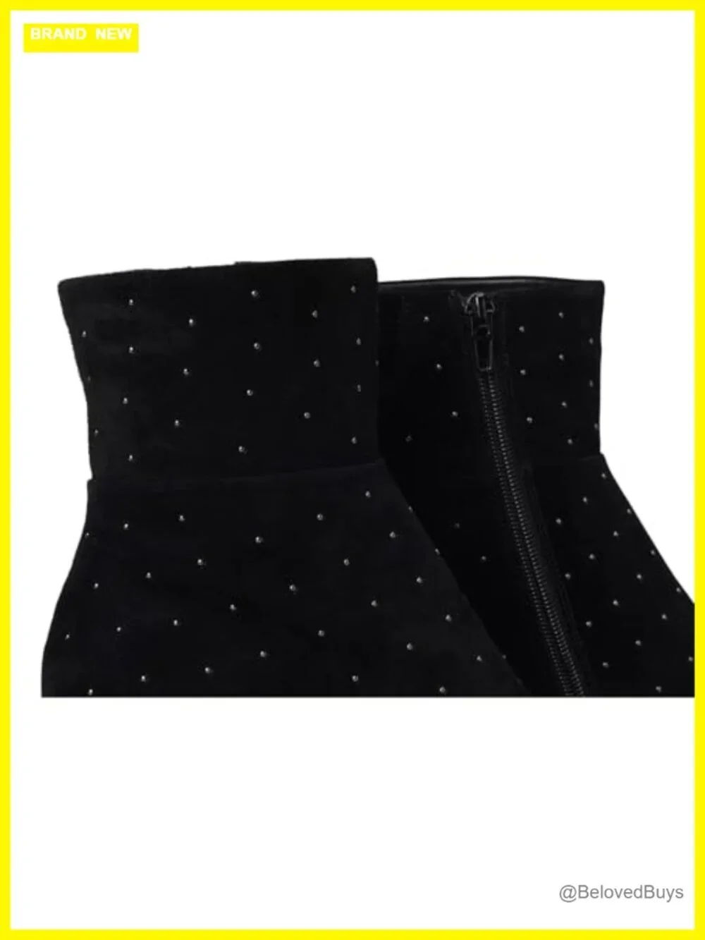 Studded Suede Ankle Booties with Block Heel and Side Zipper